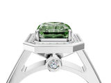 White gold Fancy Green Emerald  Halo Solitaire Diamond Ring with Pave Band and Bezel Setting_53