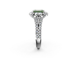 White gold Fancy Green Emerald  Halo Split Shank Diamond Engagement Ring with Pave Band and Four-Prong Setting_56