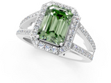 White gold Fancy Green Emerald  Halo Split Shank Diamond Ring with Four-Prong Setting_33