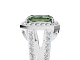 White gold Fancy Green Emerald  Halo Split Shank Diamond Ring with Four-Prong Setting_37