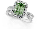 White gold Fancy Green Emerald  Halo Split Shank Diamond Ring with Pavé Setting_27