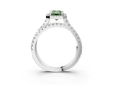 White gold Fancy Green Emerald  Halo Split Shank Diamond Ring with Pavé Setting_29