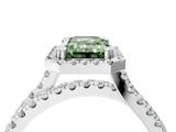 White gold Fancy Green Emerald  Halo Split Shank Diamond Ring with Pavé Setting_30