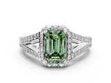 White gold Fancy Green Emerald  Halo Split Shank Diamond Ring with Prong Setting_20