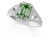 White gold Fancy Green Emerald  Halo Split Shank Diamond Ring with Prong Setting_21