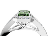 White gold Fancy Green Emerald  Halo Split Shank Diamond Ring with Prong Setting_24