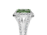 White gold Fancy Green Emerald  Halo Split Shank Diamond Ring with Prong Setting_25