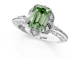 White gold Fancy Green Emerald  Halo Split Shank Pave Diamond Ring with Petal Prong Setting_33