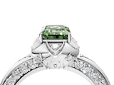 White gold Fancy Green Emerald  Halo Split Shank Pave Diamond Ring with Petal Prong Setting_36