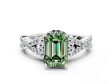 White gold Fancy Green Emerald  Halo Twist Band Solitaire Prong Setting Ring_81