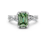 White gold Fancy Green Emerald  Halo Twist Band Solitaire Ring with Six-Prong Setting_32