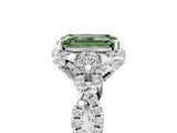 White gold Fancy Green Emerald  Halo Twist Band Solitaire Ring with Six-Prong Setting_37