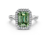 White gold Fancy Green Emerald  Halo Twist Band Solitaire Ring_20