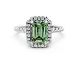 White gold Fancy Green Emerald  Halo Twisted Band Four-Prong Diamond Ring_20