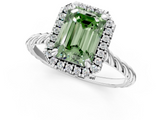 White gold Fancy Green Emerald  Halo Twisted Band Four-Prong Diamond Ring_21