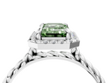 White gold Fancy Green Emerald  Halo Twisted Band Four-Prong Diamond Ring_24