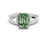 White gold Fancy Green Emerald  Halo Twisted Band Four-Prong Ring_32