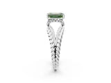 White gold Fancy Green Emerald  Halo Twisted Band Four-Prong Ring_34