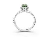 White gold Fancy Green Emerald  Halo Twisted Band Four-Prong Ring_35