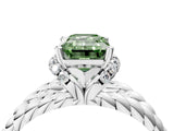 White gold Fancy Green Emerald  Halo Twisted Band Four-Prong Ring_36