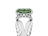 White gold Fancy Green Emerald  Halo Twisted Band Four-Prong Ring_37
