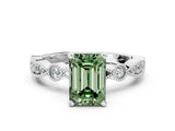 White gold Fancy Green Emerald  Milgrain Bezel Diamond Engagement Ring with Solitaire Prong Setting_189