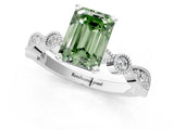 White gold Fancy Green Emerald  Milgrain Bezel Diamond Engagement Ring with Solitaire Prong Setting_190