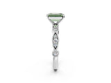 White gold Fancy Green Emerald  Milgrain Bezel Diamond Engagement Ring with Solitaire Prong Setting_192