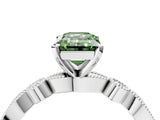 White gold Fancy Green Emerald  Milgrain Bezel Diamond Engagement Ring with Solitaire Prong Setting_194