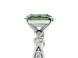 White gold Fancy Green Emerald  Milgrain Bezel Diamond Engagement Ring with Solitaire Prong Setting_195