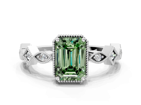 Platinum Fancy Green Emerald  Milgrain Marquise Diamond Twist Band Ring
