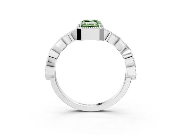Platinum Fancy Green Emerald  Milgrain Marquise Diamond Twist Band Ring