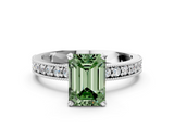White gold Fancy Green Emerald  Milgrain Pave Diamond Engagement Ring with Four-Prong Setting_187