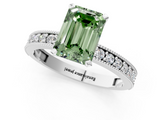 White gold Fancy Green Emerald  Milgrain Pave Diamond Engagement Ring with Four-Prong Setting_188