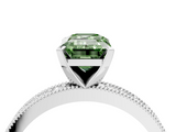 White gold Fancy Green Emerald  Milgrain Pave Diamond Engagement Ring with Four-Prong Setting_191