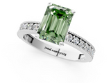 White gold Fancy Green Emerald  Milgrain Pave Diamond Engagement Ring with Four-Prong Setting_194