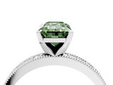 White gold Fancy Green Emerald  Milgrain Pave Diamond Engagement Ring with Four-Prong Setting_198