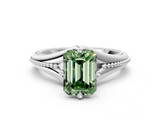 White gold Fancy Green Emerald  Solitaire Beaded Band Six-Prong Setting