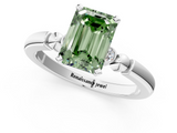 White gold Fancy Green Emerald  Solitaire Beaded Band with Four-Prong Setting_29