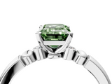 White gold Fancy Green Emerald  Solitaire Beaded Band with Four-Prong Setting_32