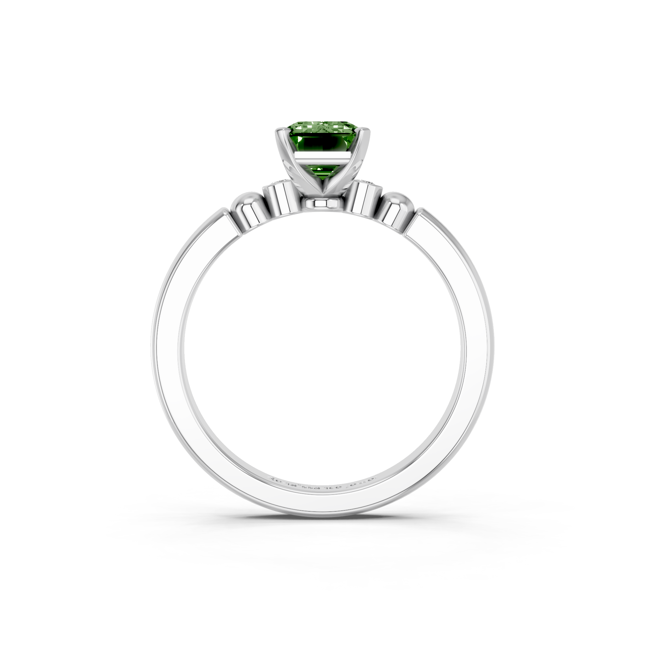 White gold Fancy Green Emerald  Solitaire Beaded Band with Four-Prong Setting_5