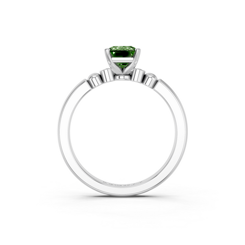 White gold Fancy Green Emerald  Solitaire Beaded Band with Four-Prong Setting_5