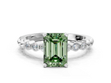 White gold Fancy Green Emerald  Solitaire Bezel Accent Diamond Engagement Ring with Beaded Band and Four-Prong Setting_53
