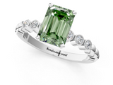 White gold Fancy Green Emerald  Solitaire Bezel Accent Diamond Engagement Ring with Beaded Band and Four-Prong Setting_54