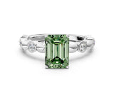 White gold Fancy Green Emerald  Solitaire Bezel-Set Diamond Ring with Beaded Band and Four-Prong Setting_32
