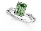 White gold Fancy Green Emerald  Solitaire Bezel-Set Diamond Ring with Beaded Band and Four-Prong Setting_33