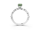 White gold Fancy Green Emerald  Solitaire Bezel-Set Diamond Ring with Beaded Band and Four-Prong Setting_35