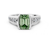 White gold Fancy Green Emerald  Solitaire Bezel-Set Diamond Ring with Channel-Set Band_34