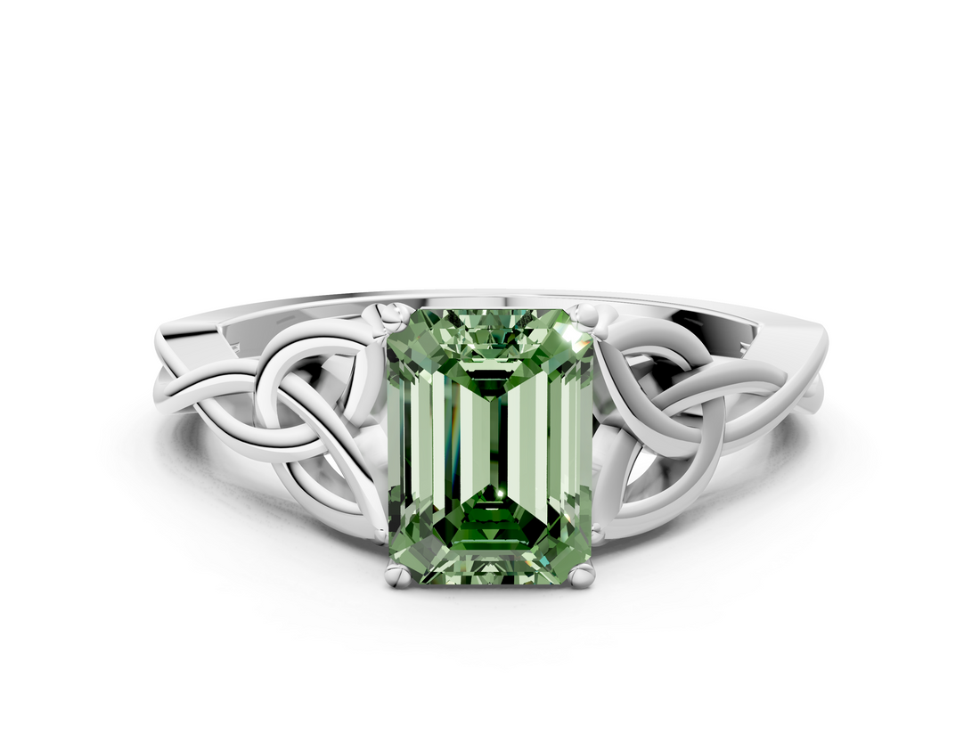 White gold Fancy Green Emerald  Solitaire Celtic Knot Engagement Ring with Four-Prong Setting_73