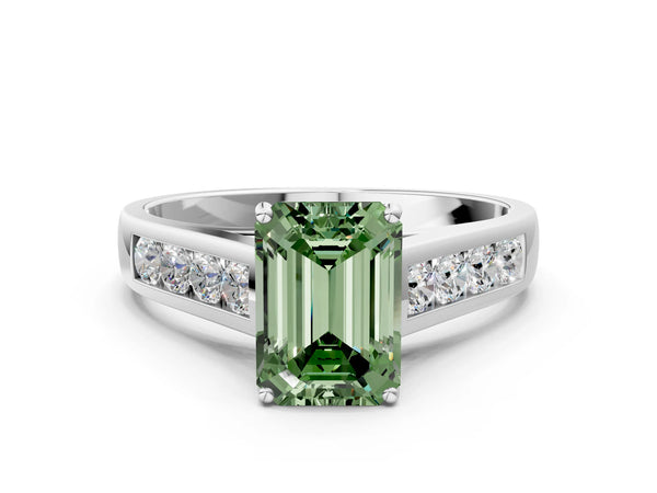 Platinum Emerald Cut Cathedral Channel Set Engagement Ring Setting for Fancy Green Center
